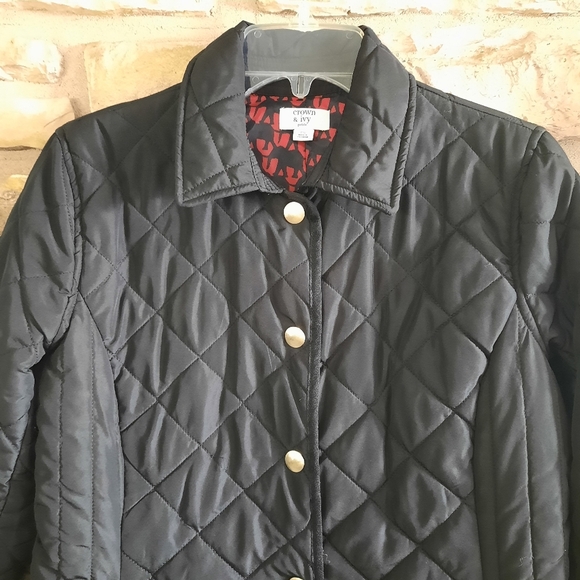 Crown & Ivy Lightweight Quilted Puffer Jacket Black Sz Small Flip Cuff Gold Snap - Picture 2 of 14
